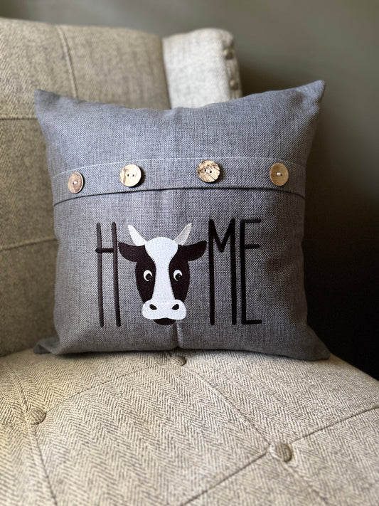 Embroidery, Cow, Pillow, Farmhouse